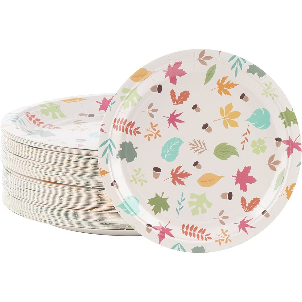 Disposable Plates - 80-Count Paper Plates, Autumn Party Supplies for Appetizer, Lunch, Dinner, and Dessert, Kids Birthdays, Fall Leaves Design, 9 x 9 inches